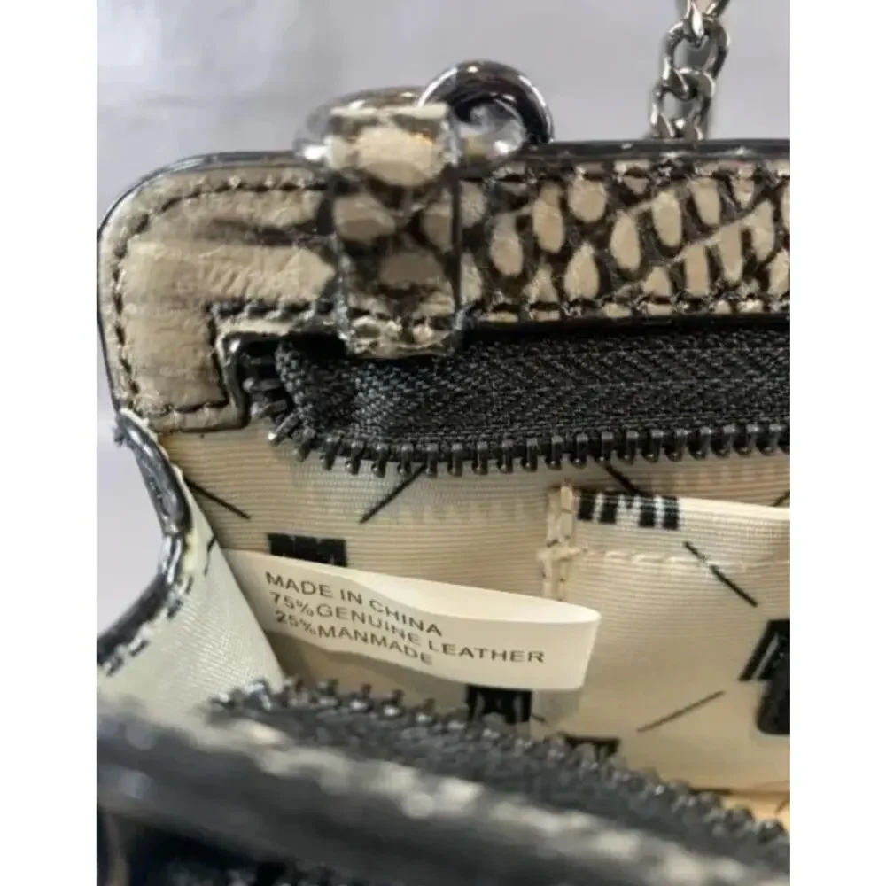Antonio Melani Leather Crossbody Clutch Snake Print Shoulder Strap Chain BlackTa